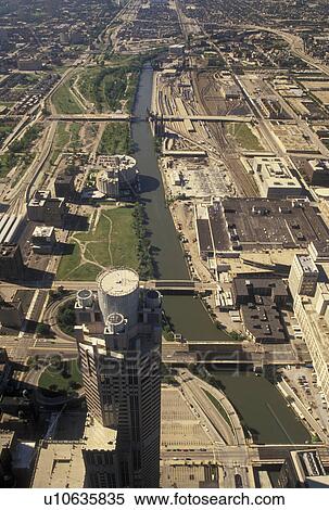 Chicago, aerial, IL, Illinois, Aerial view of downtown Chicago from the Sears Tower. View Large Photo Image Stock Photography - Chicago, aerial, IL, Illinois, Aerial view of downtown Chicago from the Sears Tower.. Fotosearch