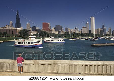 Chicago, IL, Chicago Harbor, Illinois, Lake Michigan, Sightseeing boat tours of Chicago Harbor. View of downtown skyline from the Lakeshore in Chicago. View Large Photo Image Stock Image - Chicago, IL, Chicago Harbor, Illinois, Lake Michigan, Sightseeing boat tours of Chicago Harbor. View of downtown skyline from the Lakeshore in Chicago.. Fotosearch