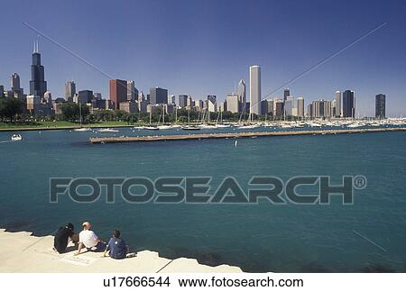 Chicago, IL, Illinois, Lake Michigan, skyline, Scenic view of Chicago Harbor and the downtown skyline from the Lakeshore in Chicago. View Large Photo Image Picture - Chicago, IL, Illinois, Lake Michigan, skyline, Scenic view of Chicago Harbor and the downtown skyline from the Lakeshore in Chicago.. Fotosearch