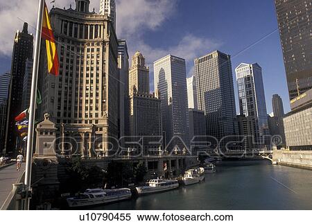 Chicago, IL, skyline, Chicago River, Illinois, Michigan Avenue Bridge and downtown skyline of Chicago along the Chicago River. View Large Photo Image Stock Photography - Chicago, IL, skyline, Chicago River, Illinois, Michigan Avenue Bridge and downtown skyline of Chicago along the Chicago River.. Fotosearch