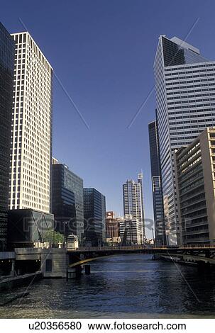 Chicago, IL, skyline, Illinois, Chicago River, Skyline of downtown Chicago along the Chicago River. View Large Photo Image Stock Image - Chicago, IL, skyline, Illinois, Chicago River, Skyline of downtown Chicago along the Chicago River.. Fotosearch