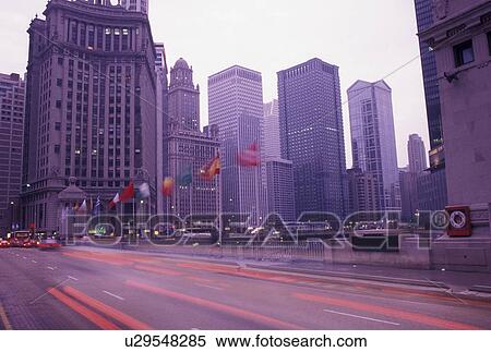 Stock Photography -  Chicago, IL, skyline, Illinois, Michigan Avenue Bridge and downtown skyline of Chicago.. Fotosearch