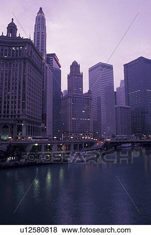 Chicago River, skyline, Chicago, IL, Illinois, Downtown skyline of Chicago along the Chicago River. View Large Photo Image Stock Photo - Chicago River, skyline, Chicago, IL, Illinois, Downtown skyline of Chicago along the Chicago River.. Fotosearch