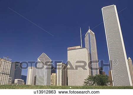 Stock Image -  Chicago, skyline, IL, Illinois, Skyline of downtown Chicago.. Fotosearch