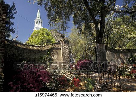 Stock Photography -  church, Beaufort, South Carolina, SC, Saint Helena's Episcopal Church in the Historic District in the town of Beaufort in the spring.. Fotosearch