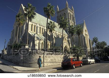 Stock Image -  church, Bermuda, Hamilton, Cathedral of the Most Holy Trinity an Anglican church in the town of Hamilton in Bermuda. . Fotosearch