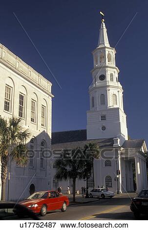 church, Charleston, South Carolina, SC, St. Michael's Episcopal Church along Broad Street in downtown Charleston. View Large Photo Image Stock Photo - church, Charleston, South Carolina, SC, St. Michael's Episcopal Church along Broad Street in downtown Charleston.. Fotosearch