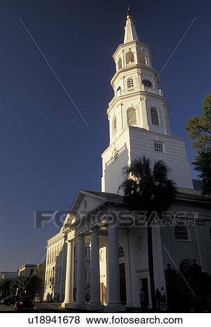 church, Charleston, South Carolina, SC, St. Michael's Episcopal Church along Broad Street in downtown Charleston. View Large Photo Image Stock Photo - church, Charleston, South Carolina, SC, St. Michael's Episcopal Church along Broad Street in downtown Charleston.. Fotosearch