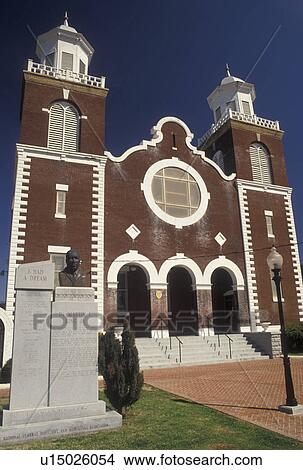 Picture -  church, civil rights, Selma, Alabama, AL, Bust of Martin Luther King Jr. outside Brown Chapel AME Church in Selma in the spring.. Fotosearch