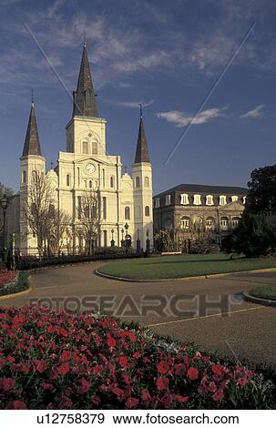 Stock Photo -  church, New Orleans, Saint Louis Cathedral, French Quarter, Louisiana, LA, St. Louis Cathedral in Jackson Square in the French Quarter of New Orleans. . Fotosearch
