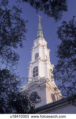 church, Savannah, GA, Georgia, The Steeple of the Church of Scotland, Independent Presbyterian Church in Savannah. View Large Photo Image Stock Image - church, Savannah, GA, Georgia, The Steeple of the Church of Scotland, Independent Presbyterian Church in Savannah. . Fotosearch