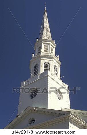 Stock Photo -  church, steeple, Atlanta, GA, Georgia, The steeple of the Second Ponce de Leon Baptist Church in Atlanta.. Fotosearch