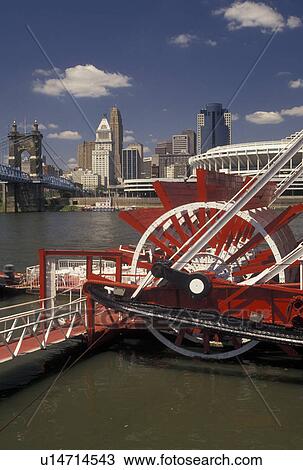 Stock Photo Of Cincinnati Oh Riverboat Ohio River Mike Stock Photo Of Cincinnati Oh Riverboat Ohio River Mike Fink S Restaurant Along The With A View Downtown Skyline