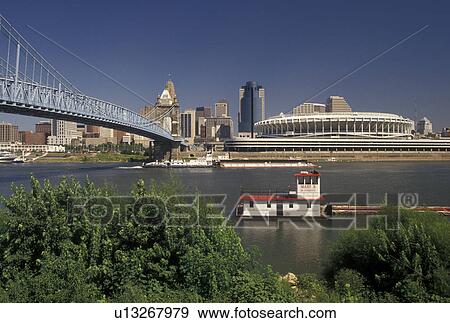 Cincinnati, OH, stadium, Ohio, Downtown skyline of Cincinnati and Cinergy Field, home of the Cincinnati Reds. View Large Photo Image Stock Photo - Cincinnati, OH, stadium, Ohio, Downtown skyline of Cincinnati and Cinergy Field, home of the Cincinnati Reds.. Fotosearch