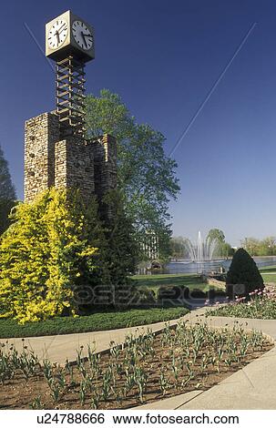 Stock Photograph -  clock tower, Branson, MO, Missouri, The Clock Tower on the campus of the College of the Ozarks in Branson.. Fotosearch