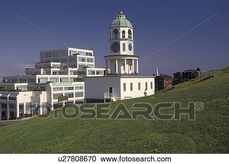 Stock Image -  clock tower, Halifax, Nova Scotia, NS, Canada, Historic Town Clock ca. 1803 in the city of Halifax in Nova Scotia. . Fotosearch