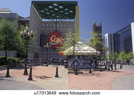 Stock Photo -  Coca-Cola, Atlanta, GA, Georgia, World of Coca-Cola Atlanta and Coca-Cola Fountain in downtown Atlanta.. Fotosearch
