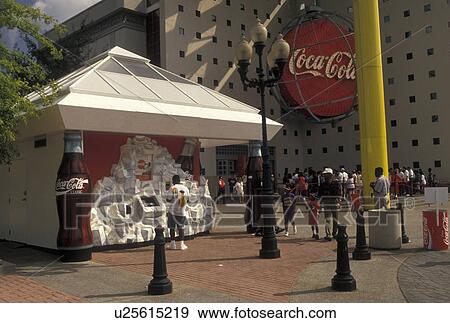Stock Photo -  coke, Atlanta, GA, World of Coca-Cola, Georgia, Coca-Cola vending machine outside World of Coca-Cola in downtown Atlanta. . Fotosearch