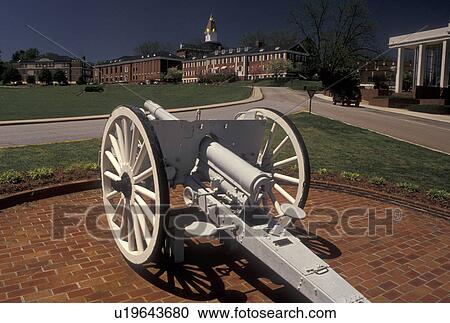 Stock Image -  college, cannon, Dahlonega, Georgia, GA, Cannon displayed on the campus of North Georgia College and State University the Military College of Georgia in Dahlonega in the spring. . Fotosearch