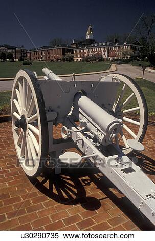 Stock Photography -  college, cannon, Dahlonega, Georgia, GA, Cannon displayed on the campus of North Georgia College and State University the Military College of Georgia in Dahlonega in the spring. . Fotosearch