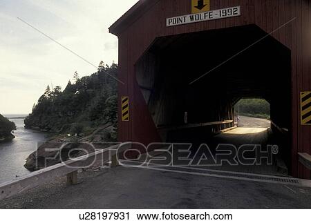 Stock Image -  covered bridge, New Brunswick, Fundy National Park, NB, Canada, Pointe Wolfe Covered Bridge in Fundy National Park in New Brunswick.. Fotosearch
