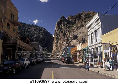Stock Photo -  Creede, CO, Colorado, Main Street in the Silver Mining Town of Creede.. Fotosearch