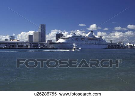 Stock Photography -  cruise ship, Miami, FL, Florida, Atlantic Ocean, Cruise ship docked at the Port of Miami Biscayne Bay in Miami.. Fotosearch