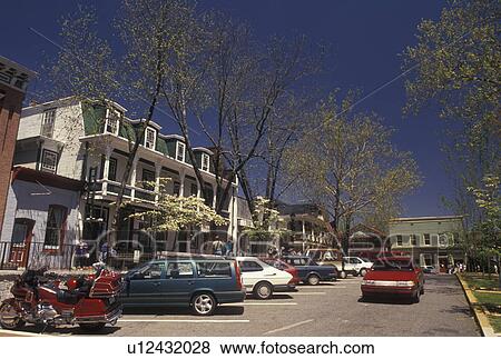 Stock Photo -  Dahlonega, Georgia, GA, Gifts shops on the Public Square in Dahlonega in the spring. . Fotosearch
