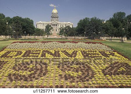Stock Image -  Denver, CO, Colorado, 1994 floral decoration at Civic Center Park and state capitol in downtown Denver.. Fotosearch