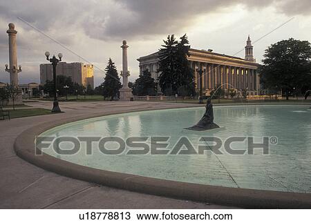 Stock Image -  Denver, CO, Colorado, Fountain at Civic Center Park in downtown Denver.. Fotosearch
