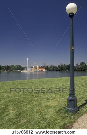 Denver, CO, Colorado, Pond with a water jet at City Park in Denver. View Large Photo Image Stock Image - Denver, CO, Colorado, Pond with a water jet at City Park in Denver.. Fotosearch
