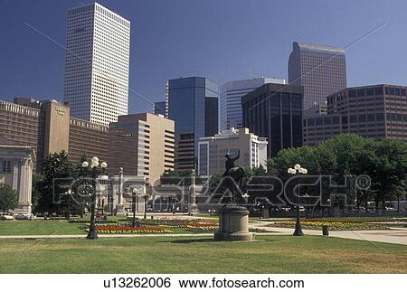 Denver, CO, Colorado, Skyline of downtown Denver from Civic Center Park. View Large Photo Image Stock Photograph - Denver, CO, Colorado, Skyline of downtown Denver from Civic Center Park.. Fotosearch