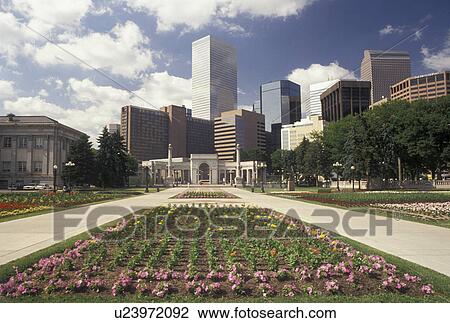 Denver, skyline, CO, Colorado, Skyline of downtown Denver from Civic Center Park adorned with flowers. View Large Photo Image Stock Image - Denver, skyline, CO, Colorado, Skyline of downtown Denver from Civic Center Park adorned with flowers.. Fotosearch