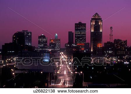 Des Moines, IA, Iowa, The downtown skyline of Des Moines in the evening. View Large Photo Image Stock Photo - Des Moines, IA, Iowa, The downtown skyline of Des Moines in the evening.. Fotosearch