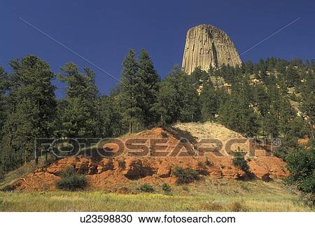 Stock Image -  Devils Tower, Devils Tower National Monument, WY, Wyoming, Devils Tower at Devils Tower Nat'l Monument in Wyoming.. Fotosearch
