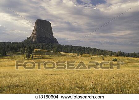 Picture -  Devils Tower National Monument, WY, Wyoming, Scenic view of Devils Tower at Devils Tower Nat'l Monument in Wyoming.. Fotosearch