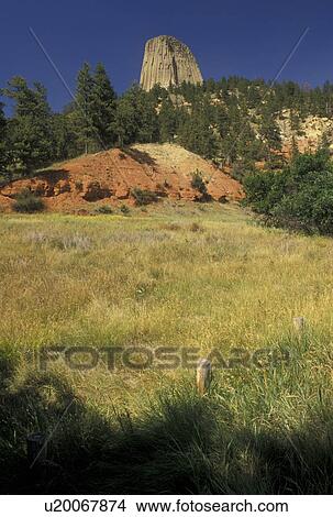 Picture -  Devils Tower National Monument, WY, Wyoming, Devils Tower at Devils Tower Nat'l Monument in Wyoming.. Fotosearch