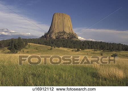 Stock Image -  Devils Tower National Monument, WY, Wyoming, Scenic view of Devils Tower at Devils Tower Nat'l Monument in Wyoming.. Fotosearch