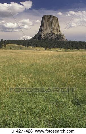 Devils Tower National Monument, WY, Wyoming, Scenic view of Devils Tower at Devils Tower Nat'l Monument in Wyoming. View Large Photo Image Stock Photo - Devils Tower National Monument, WY, Wyoming, Scenic view of Devils Tower at Devils Tower Nat'l Monument in Wyoming.. Fotosearch