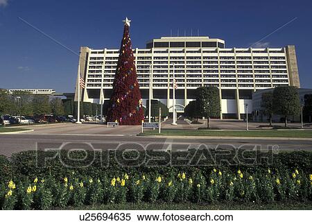 Stock Photography -  Disney World, FL, Orlando, Christmas decorations, Lake Buena Vista, Florida, Christmas decorates the outside of Disney's Contemporary Resort in Walt Disney World in Lake Buena Vista.. Fotosearch