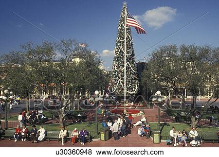 Disney World, FL, Orlando, Lake Buena Vista, Florida, Christmas tree in the park on Main Street U. S. A. in the Magic Kingdom at Walt Disney World in Lake Buena Vista. View Large Photo Image Stock Photo - Disney World, FL, Orlando, Lake Buena Vista, Florida, Christmas tree in the park on Main Street U. S. A. in the Magic Kingdom at Walt Disney World in Lake Buena Vista.. Fotosearch