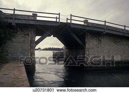 Stock Image -  drawbridge, Bermuda, Somerset, The West End, Sandy's Parish, Somerset bridge, a pedestrian bridge, connects the mainland with Somerset Island in Bermuda. . Fotosearch