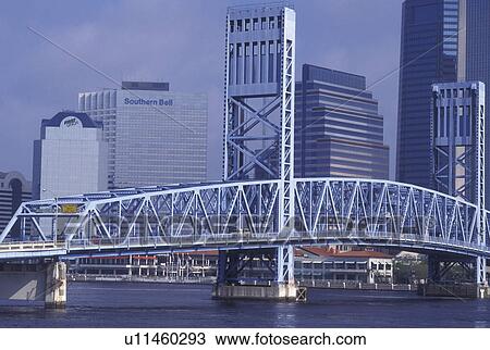 drawbridge, Jacksonville, skyline, FL, Florida, View of skyline of Jacksonville and Main Street Bridge which spans the St. Johns River. View Large Photo Image Stock Image - drawbridge, Jacksonville, skyline, FL, Florida, View of skyline of Jacksonville and Main Street Bridge which spans the St. Johns River.. Fotosearch