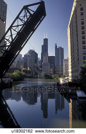 drawbridge, skyline, Chicago, IL, Illinois, Chicago River, A drawbridge in the up position shows the skyline of downtown Chicago reflecting in the Chicago River. View Large Photo Image Stock Image - drawbridge, skyline, Chicago, IL, Illinois, Chicago River, A drawbridge in the up position shows the skyline of downtown Chicago reflecting in the Chicago River.. Fotosearch