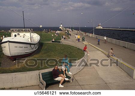 Stock Image -  Duluth, MN, Minnesota, Lake Superior, Canal Park along Lake Superior in Duluth. . Fotosearch