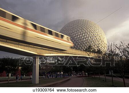 Epcot, monorail, Disney World, Orlando, FL, Lake Buena Vista, Florida, The Monorail passes by Spaceship Earth in Epcot Center at Walt Disney World in Lake Buena Vista. View Large Photo Image Picture - Epcot, monorail, Disney World, Orlando, FL, Lake Buena Vista, Florida, The Monorail passes by Spaceship Earth in Epcot Center at Walt Disney World in Lake Buena Vista. . Fotosearch