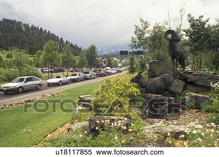 Estes Park, CO, Colorado, Bighorn Sheep Statue in Estes Park gateway to the Rocky Mountain National Park. View Large Photo Image Stock Photography - Estes Park, CO, Colorado, Bighorn Sheep Statue in Estes Park gateway to the Rocky Mountain National Park.. Fotosearch