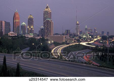 expressway, Atlanta, GA, Georgia, Downtown skyline of Atlanta and I-85 and I-75 at sunset. View Large Photo Image Stock Photo - expressway, Atlanta, GA, Georgia, Downtown skyline of Atlanta and I-85 and I-75 at sunset.. Fotosearch