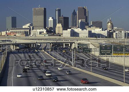 expressway, skyline, Atlanta, GA, Georgia, Skyline of downtown Atlanta along I-75/I-85 View Large Photo Image Stock Photo - expressway, skyline, Atlanta, GA, Georgia, Skyline of downtown Atlanta along I-75/I-85 . Fotosearch