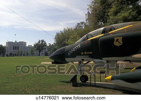 Stock Image -  fighter, jet, The Citadel, Charleston, South Carolina, SC, The campus of The Military College of South Carolina in Charleston in the spring.. Fotosearch